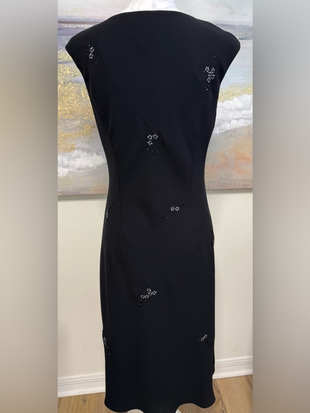JONES NEW YORK Square neck, Cap Sleeves, Beaded, Fully Lined Dress, Black - Picture 6 of 13